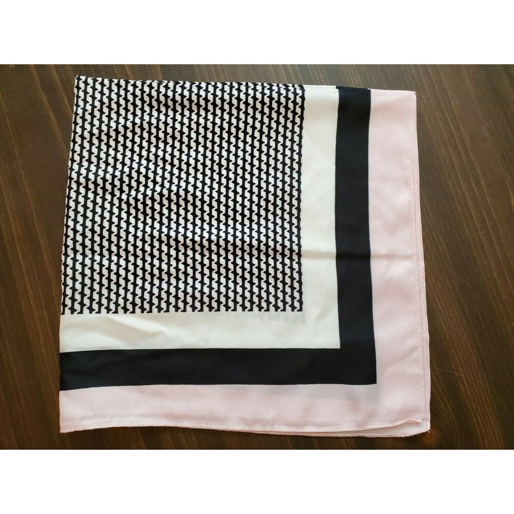 Dillards Scarf Pink Black White Geometric 23" Square Polyester Border Barbie Cor
